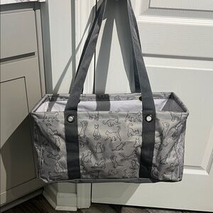 Thirty One gray Cat Print Tote Bag with Dark Gray Straps